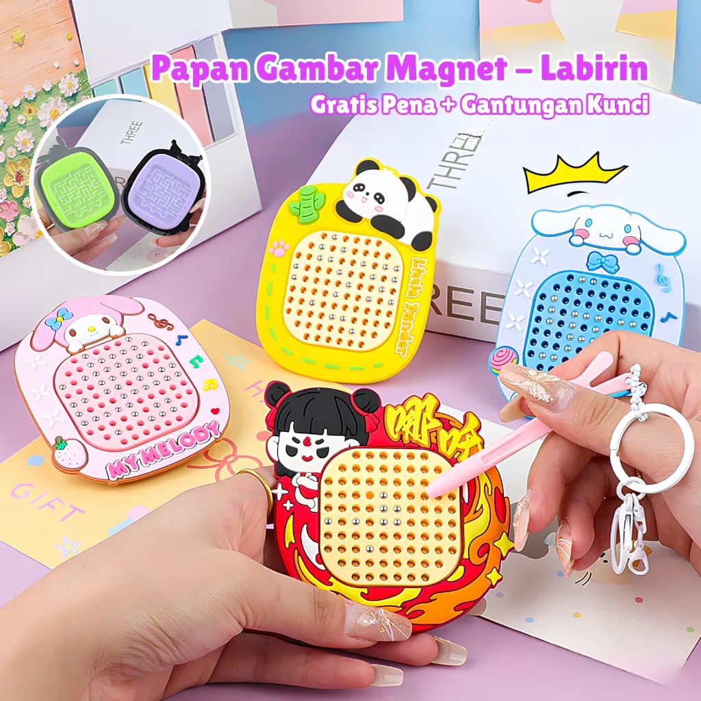 Gantungan Kunci Papan Gambar Magnetik Labirin Karakter Lucu